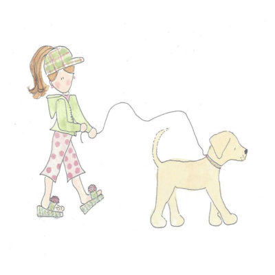 woman walking dog card front