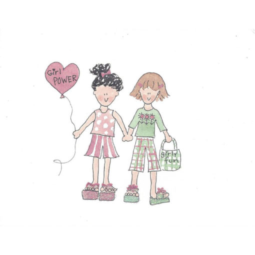 girls holding hands showing girl power and girly fun card front