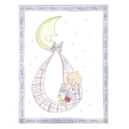 baby in swing with moon card front