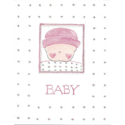 baby with pink flowers card front