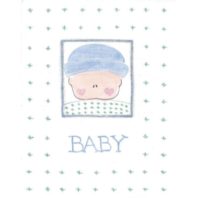 baby with blue flowers card front