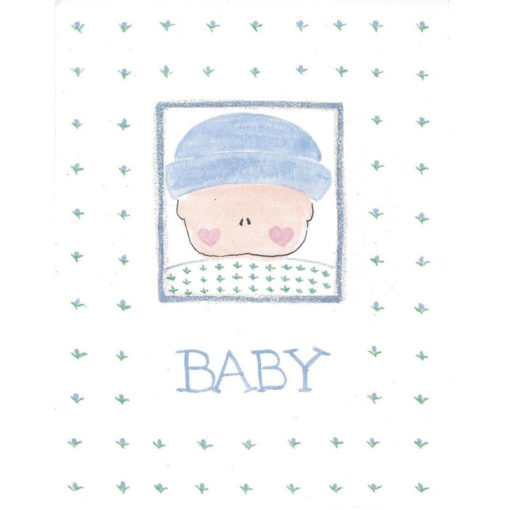 baby with blue flowers card front