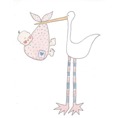 stork and baby in bundle card front