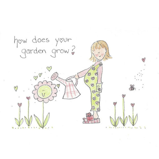 pregnant lady watering flower garden card front