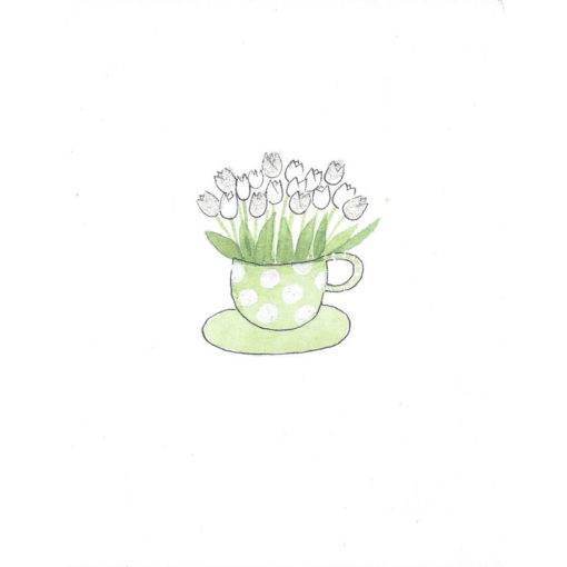 tulips in green polka dot mug