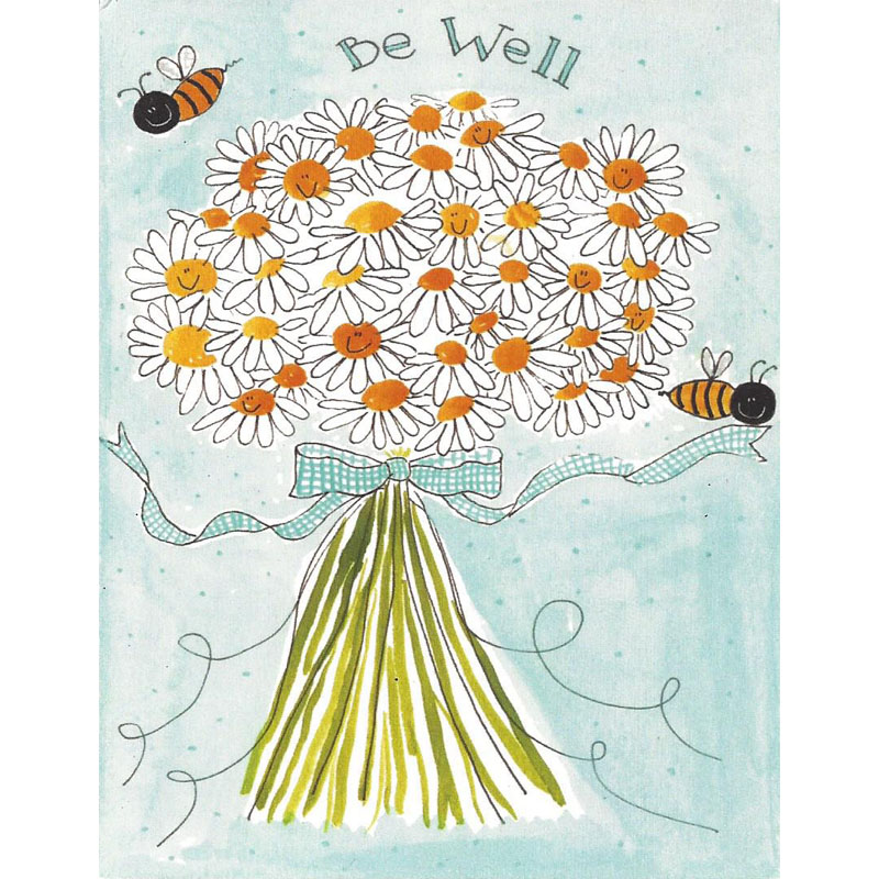 Greeting Card image of flower bouquet with bee saying Be Well