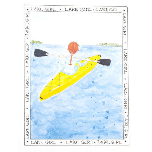 Front of lake girl - Yellow Kayak card