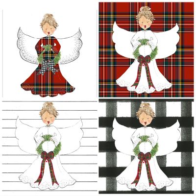 Four different design options for the angel canvas