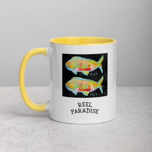 REEL PARADISE MUG mockup in yellow - front